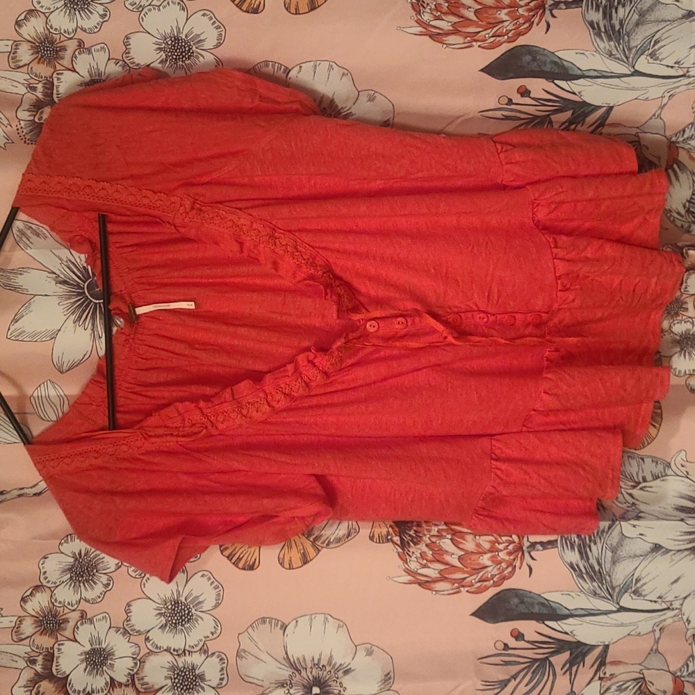 Free People Coral Ruffle Button-Front Peplum Top